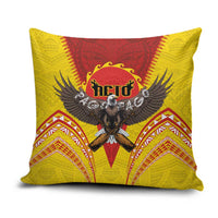 American Samoa Fautasi Race Pillow Cover Pago Pago-Aeto Samoan Tattoo and Eagle LT03 Yellow - Polynesian Pride