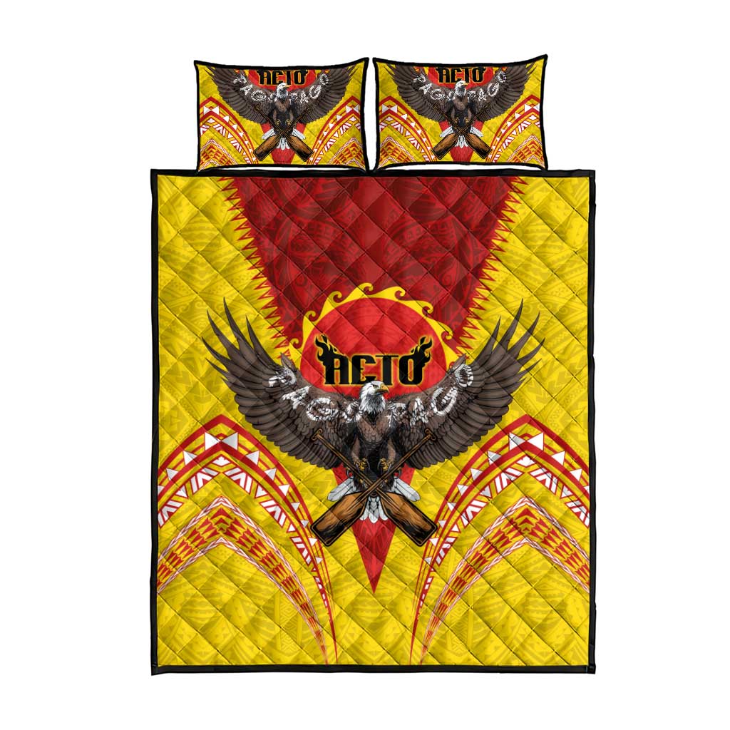 American Samoa Fautasi Race Quilt Bed Set Pago Pago-Aeto Samoan Tattoo and Eagle LT03 - Polynesian Pride