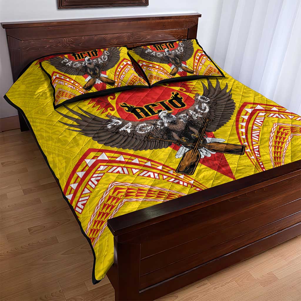 American Samoa Fautasi Race Quilt Bed Set Pago Pago-Aeto Samoan Tattoo and Eagle LT03 - Polynesian Pride
