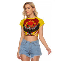American Samoa Fautasi Race Raglan Cropped T Shirt Pago Pago-Aeto Samoan Tattoo and Eagle LT03 Female Yellow - Polynesian Pride
