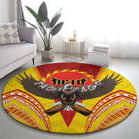 American Samoa Fautasi Race Round Carpet Pago Pago-Aeto Samoan Tattoo and Eagle LT03 - Polynesian Pride