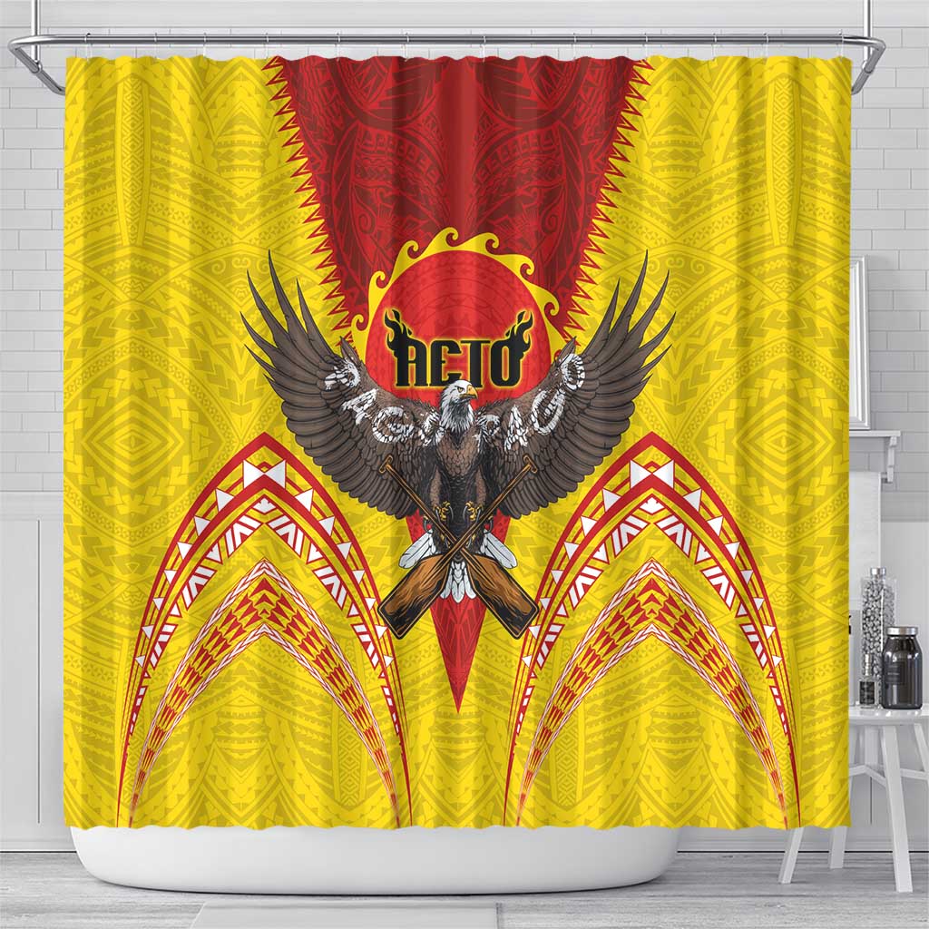 American Samoa Fautasi Race Shower Curtain Pago Pago-Aeto Samoan Tattoo and Eagle LT03 - Polynesian Pride