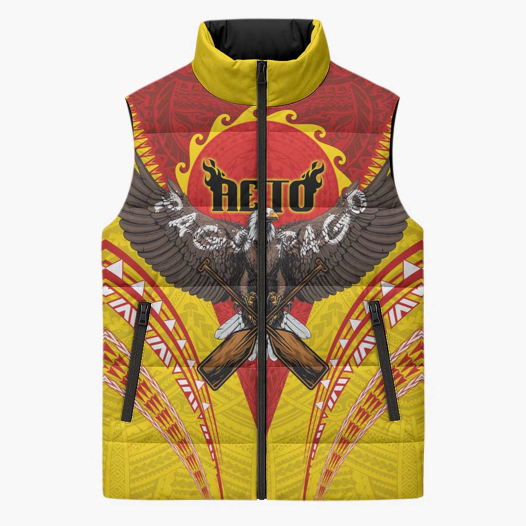 American Samoa Fautasi Race Sleeveless Puffer Jacket Pago Pago-Aeto Samoan Tattoo and Eagle LT03 Unisex Yellow - Polynesian Pride