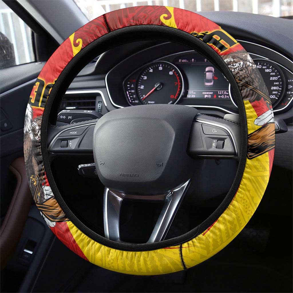 American Samoa Fautasi Race Steering Wheel Cover Pago Pago-Aeto Samoan Tattoo and Eagle LT03 - Polynesian Pride