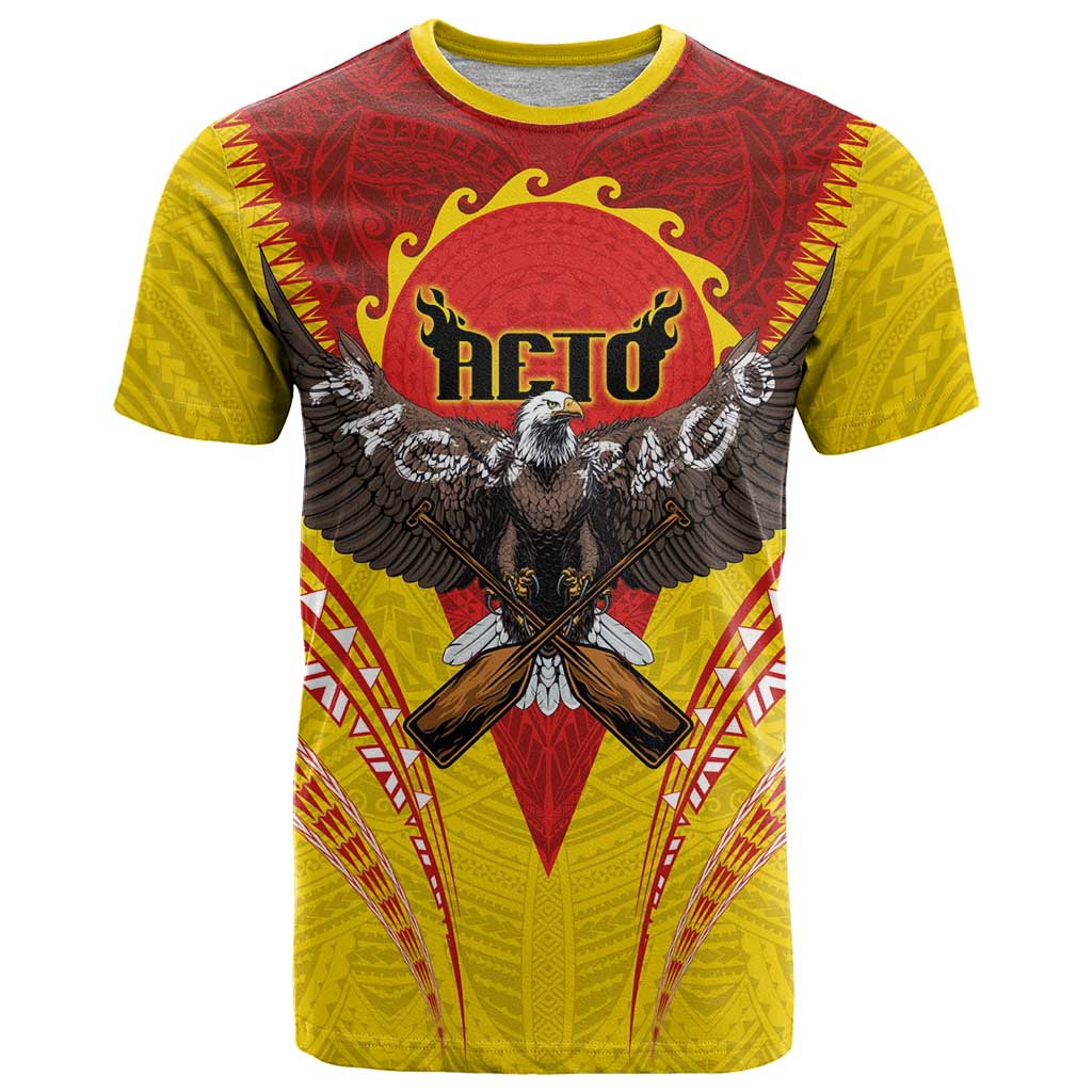 American Samoa Fautasi Race T Shirt Pago Pago-Aeto Samoan Tattoo and Eagle LT03 Yellow - Polynesian Pride