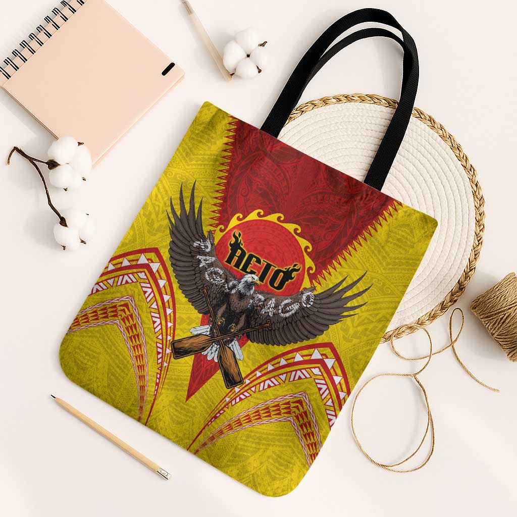 American Samoa Fautasi Race Tote Bag Pago Pago-Aeto Samoan Tattoo and Eagle LT03 Black Strap One Size Yellow - Polynesian Pride