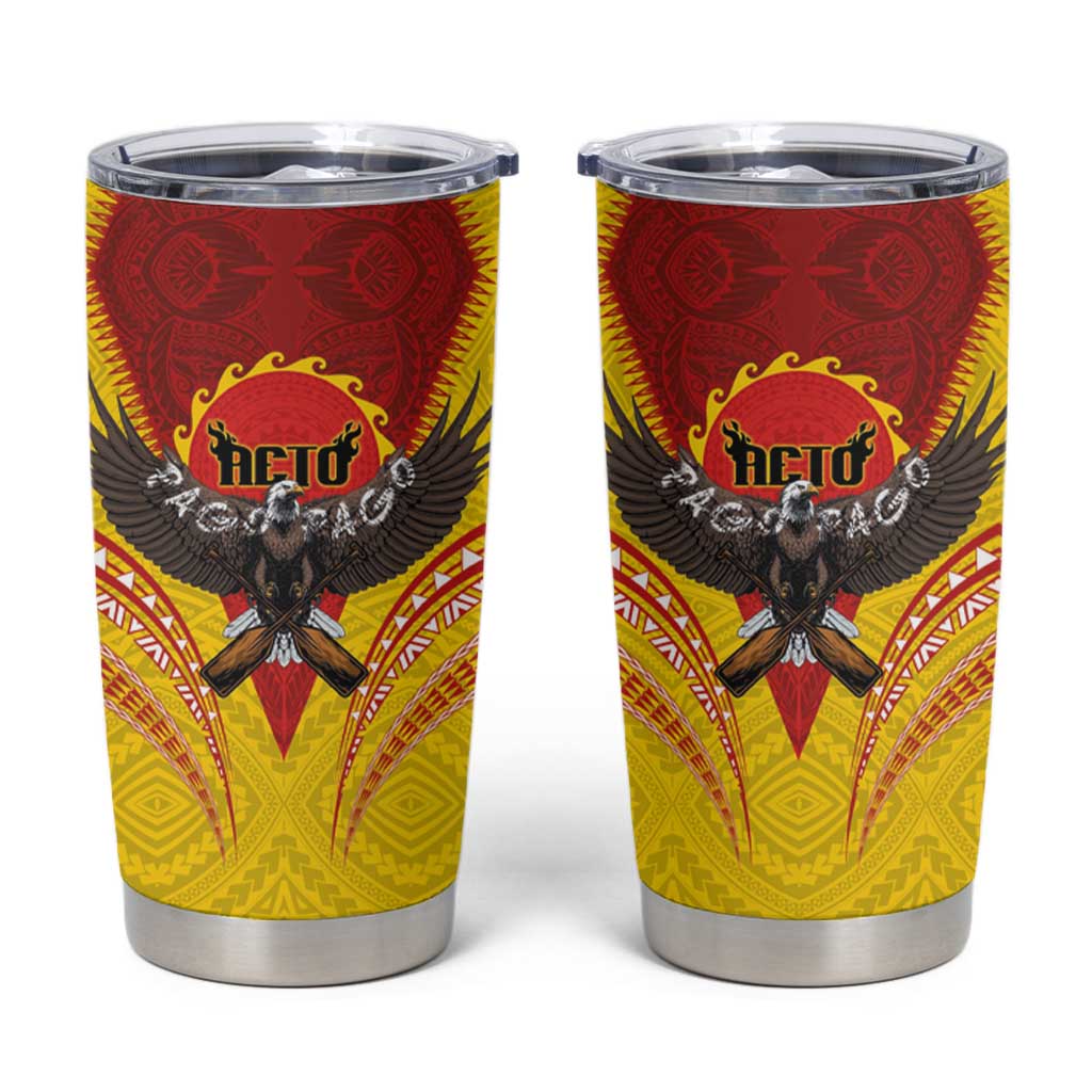 American Samoa Fautasi Race Tumbler Cup Pago Pago-Aeto Samoan Tattoo and Eagle LT03 Yellow - Polynesian Pride