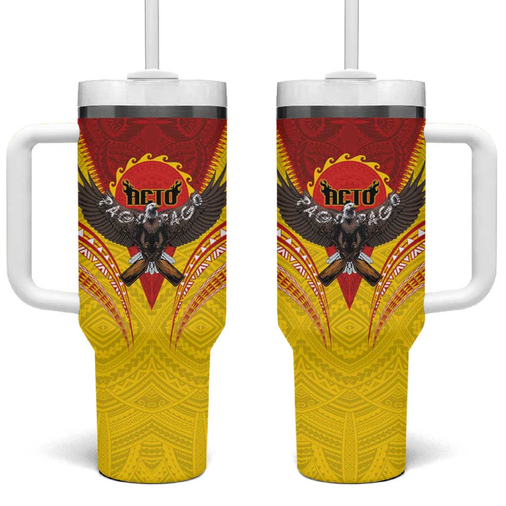 American Samoa Fautasi Race Tumbler With Handle Pago Pago-Aeto Samoan Tattoo and Eagle LT03 One Size: 40 oz Yellow - Polynesian Pride