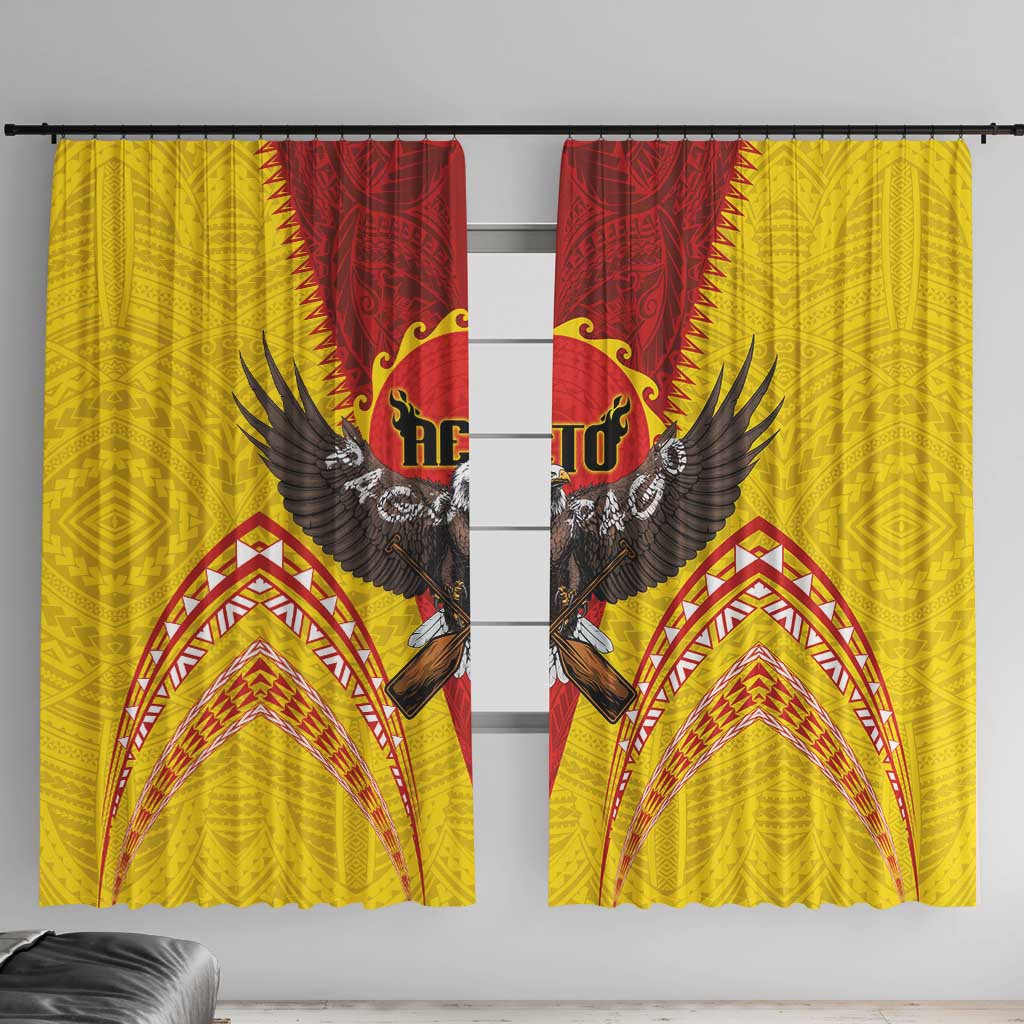 American Samoa Fautasi Race Window Curtain Pago Pago-Aeto Samoan Tattoo and Eagle LT03 With Hooks Yellow - Polynesian Pride