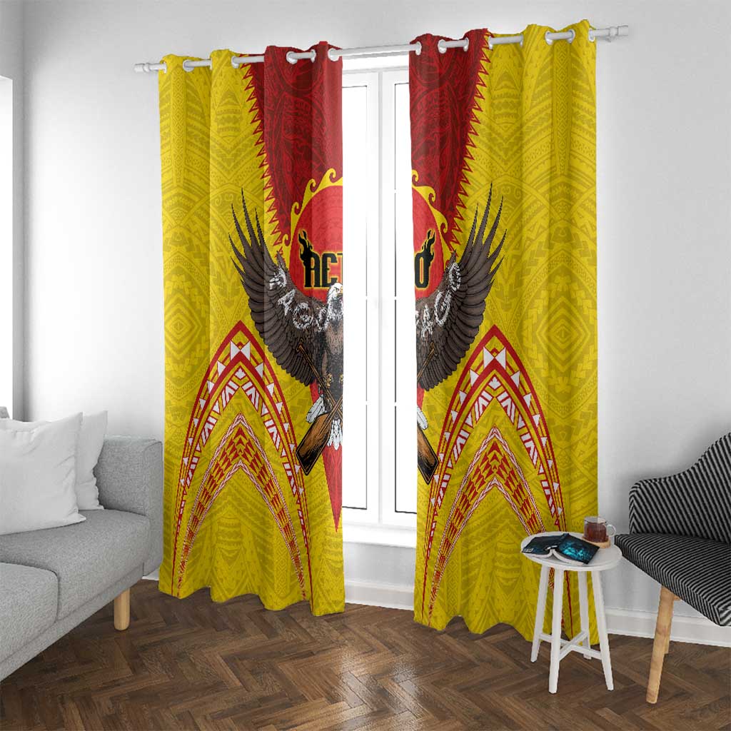 American Samoa Fautasi Race Window Curtain Pago Pago-Aeto Samoan Tattoo and Eagle LT03 With Grommets Yellow - Polynesian Pride