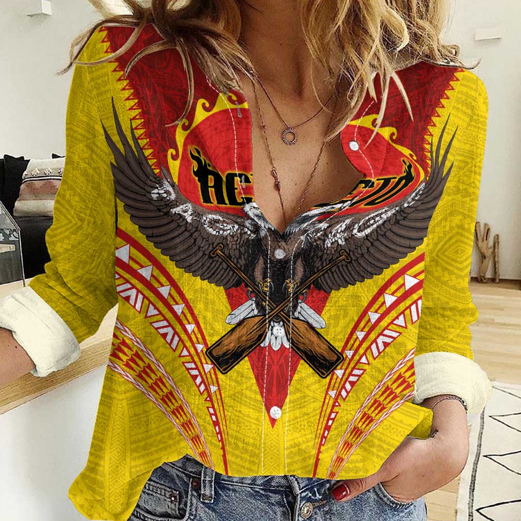 American Samoa Fautasi Race Women Casual Shirt Pago Pago-Aeto Samoan Tattoo and Eagle