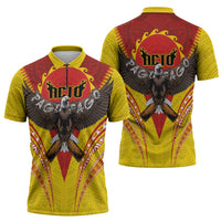American Samoa Fautasi Race Zipper Polo Shirt Pago Pago-Aeto Samoan Tattoo and Eagle LT03 - Polynesian Pride