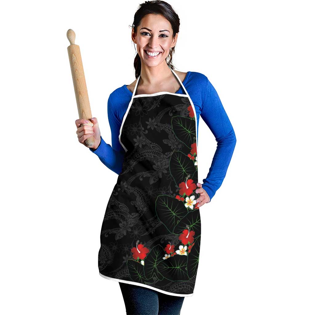 Hawaiian Taro Leaves-Hibiscus and Plumeria Apron Floral Tribal Tattoo Motif