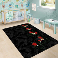 Hawaiian Taro Leaves-Hibiscus and Plumeria Area Rug Floral Tribal Tattoo Motif