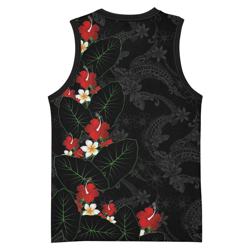 Hawaiian Taro Leaves-Hibiscus and Plumeria Basketball Jersey Floral Tribal Tattoo Motif