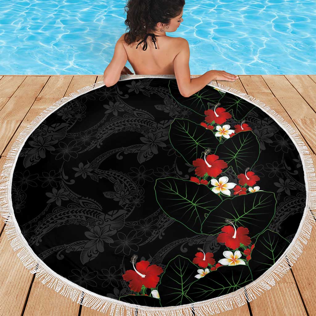 Hawaiian Taro Leaves-Hibiscus and Plumeria Beach Blanket Floral Tribal Tattoo Motif