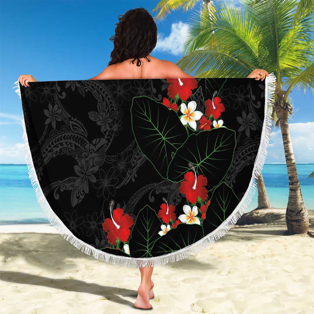 Hawaiian Taro Leaves-Hibiscus and Plumeria Beach Blanket Floral Tribal Tattoo Motif