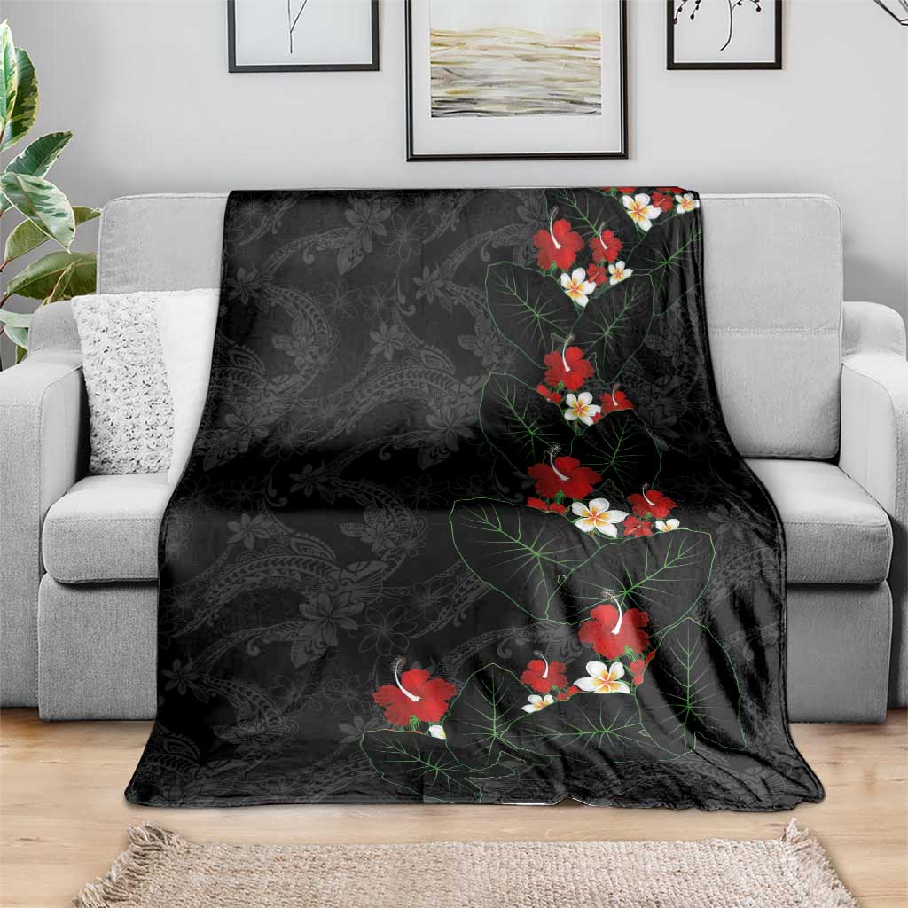 Hawaiian Taro Leaves-Hibiscus and Plumeria Blanket Floral Tribal Tattoo Motif