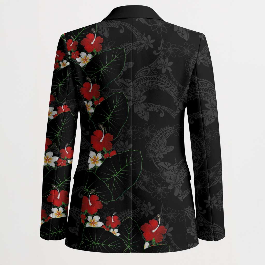Hawaiian Taro Leaves-Hibiscus and Plumeria Blazer Floral Tribal Tattoo Motif