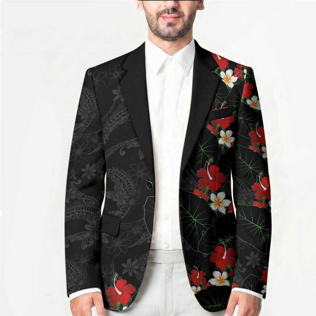 Hawaiian Taro Leaves-Hibiscus and Plumeria Blazer Floral Tribal Tattoo Motif