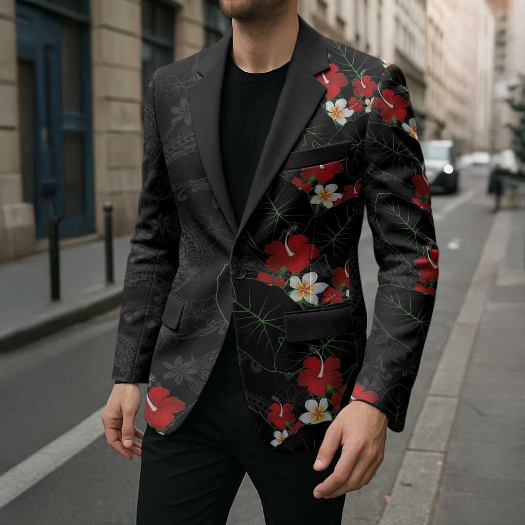 Hawaiian Taro Leaves-Hibiscus and Plumeria Blazer Floral Tribal Tattoo Motif
