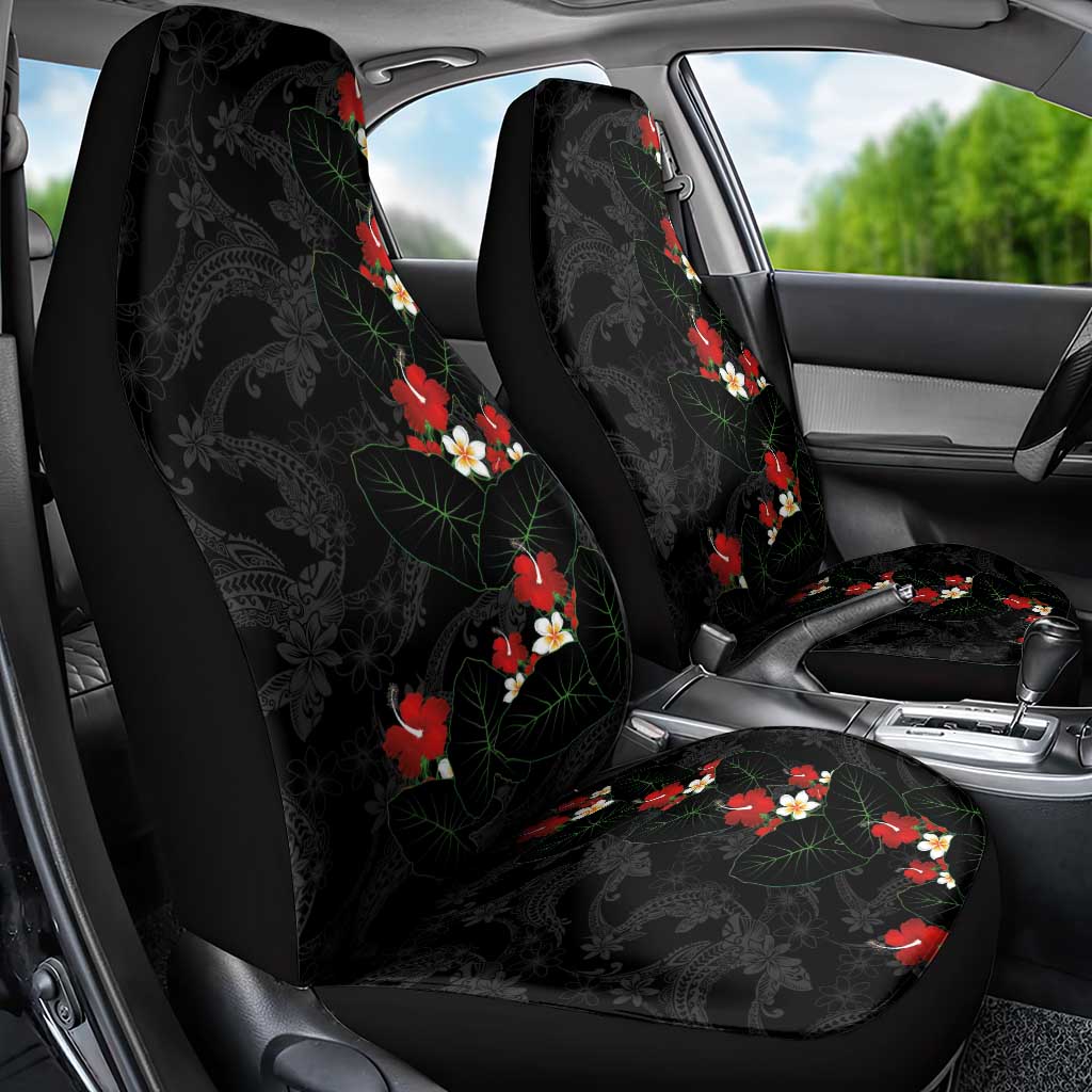 Hawaiian Taro Leaves-Hibiscus and Plumeria Car Seat Cover Floral Tribal Tattoo Motif
