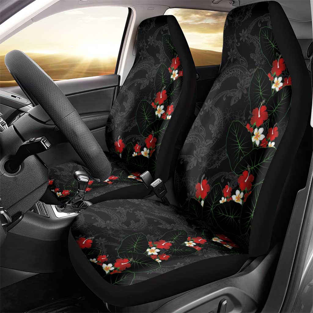 Hawaiian Taro Leaves-Hibiscus and Plumeria Car Seat Cover Floral Tribal Tattoo Motif