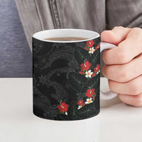 Hawaiian Taro Leaves-Hibiscus and Plumeria Ceramic Mug Floral Tribal Tattoo Motif
