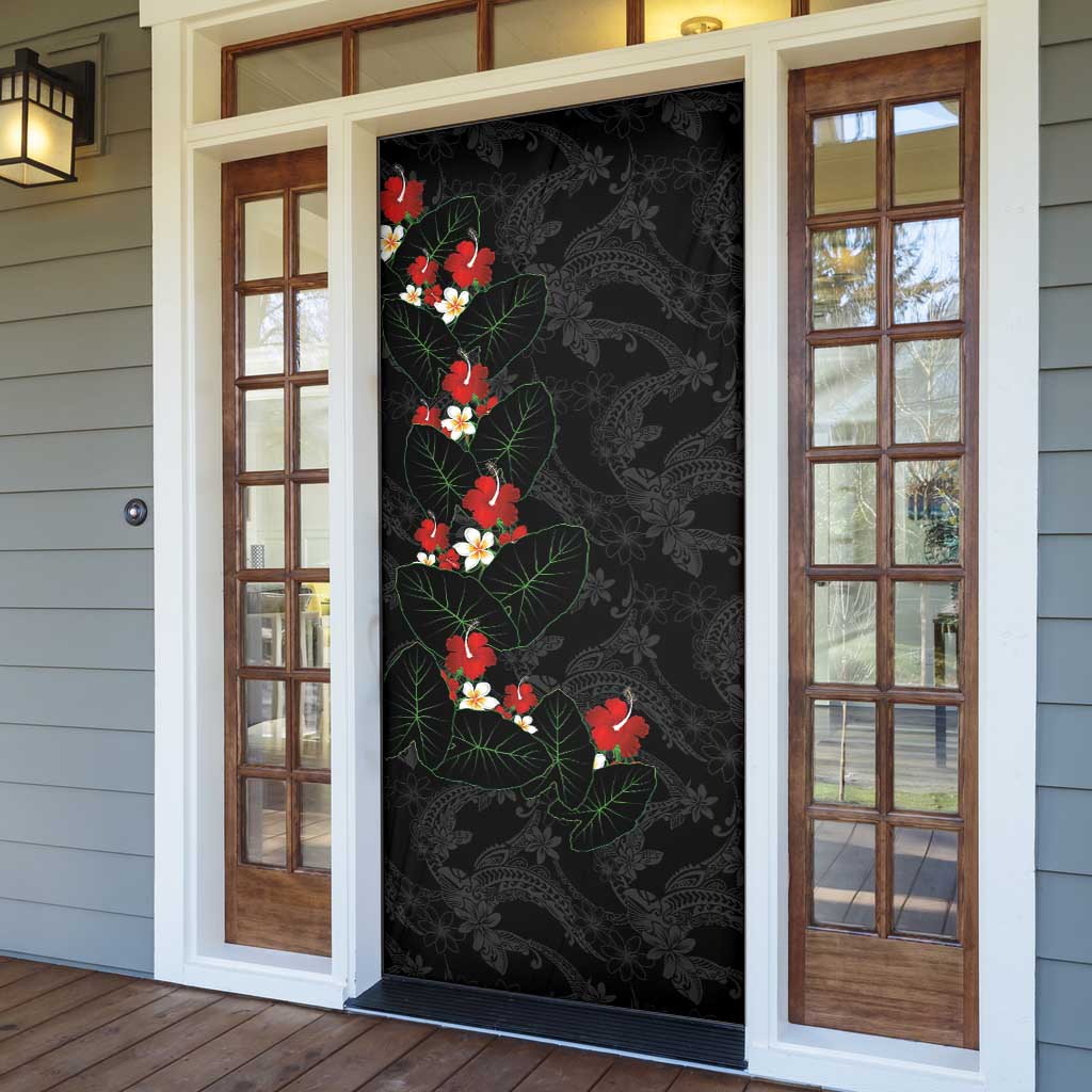 Hawaiian Taro Leaves-Hibiscus and Plumeria Door Cover Floral Tribal Tattoo Motif