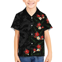 Hawaiian Taro Leaves-Hibiscus and Plumeria Family Matching Mermaid Dress and Hawaiian Shirt Floral Tribal Tattoo Motif