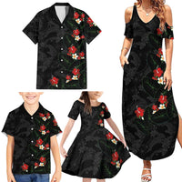 Hawaiian Taro Leaves-Hibiscus and Plumeria Family Matching Summer Maxi Dress and Hawaiian Shirt Floral Tribal Tattoo Motif