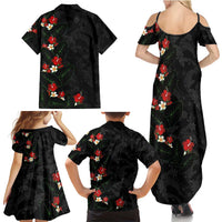 Hawaiian Taro Leaves-Hibiscus and Plumeria Family Matching Summer Maxi Dress and Hawaiian Shirt Floral Tribal Tattoo Motif