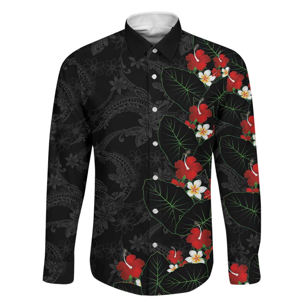 Hawaiian Taro Leaves-Hibiscus and Plumeria Family Matching Summer Maxi Dress and Hawaiian Shirt Floral Tribal Tattoo Motif