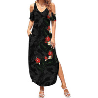 Hawaiian Taro Leaves-Hibiscus and Plumeria Family Matching Summer Maxi Dress and Hawaiian Shirt Floral Tribal Tattoo Motif