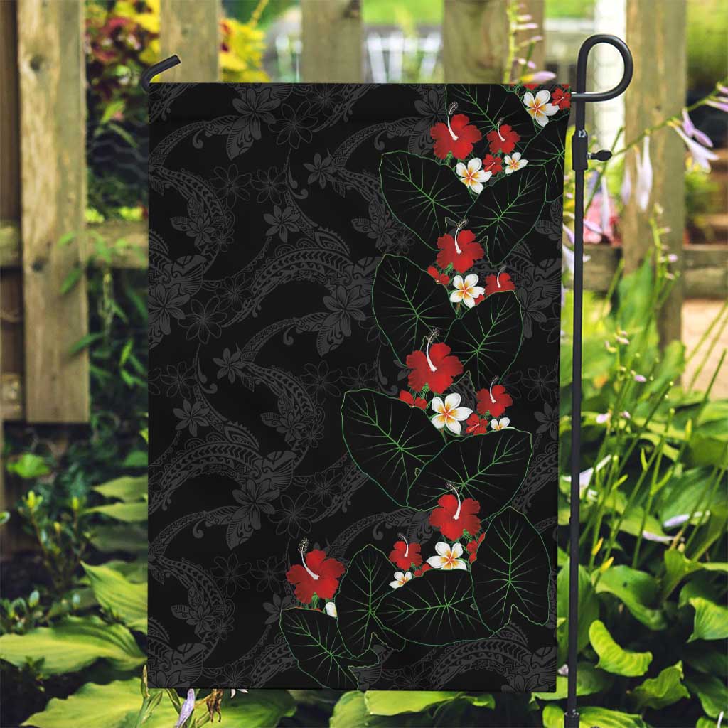 Hawaiian Taro Leaves-Hibiscus and Plumeria Garden Flag Floral Tribal Tattoo Motif