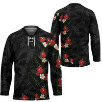 Hawaiian Taro Leaves-Hibiscus and Plumeria Hockey Jersey Floral Tribal Tattoo Motif