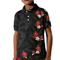 Hawaiian Taro Leaves-Hibiscus and Plumeria Kid Polo Shirt Floral Tribal Tattoo Motif
