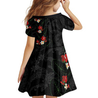 Hawaiian Taro Leaves-Hibiscus and Plumeria Kid Short Sleeve Dress Floral Tribal Tattoo Motif