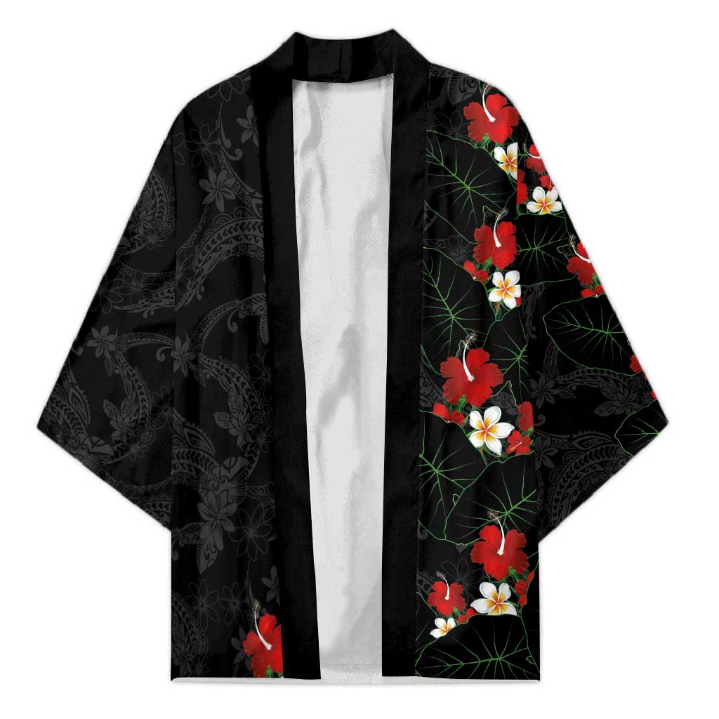 Hawaiian Taro Leaves-Hibiscus and Plumeria Kimono Floral Tribal Tattoo Motif