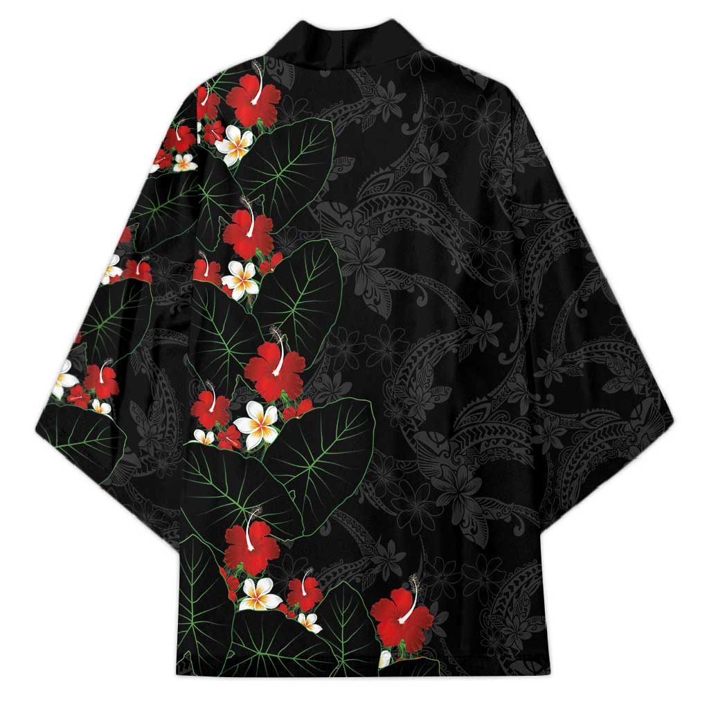 Hawaiian Taro Leaves-Hibiscus and Plumeria Kimono Floral Tribal Tattoo Motif
