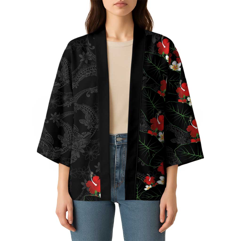 Hawaiian Taro Leaves-Hibiscus and Plumeria Kimono Floral Tribal Tattoo Motif