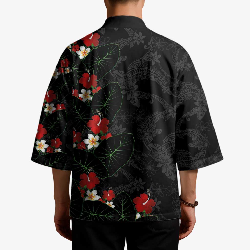 Hawaiian Taro Leaves-Hibiscus and Plumeria Kimono Floral Tribal Tattoo Motif