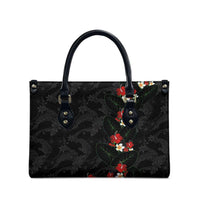 Hawaiian Taro Leaves-Hibiscus and Plumeria Leather Bag Floral Tribal Tattoo Motif