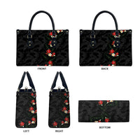 Hawaiian Taro Leaves-Hibiscus and Plumeria Leather Bag Floral Tribal Tattoo Motif