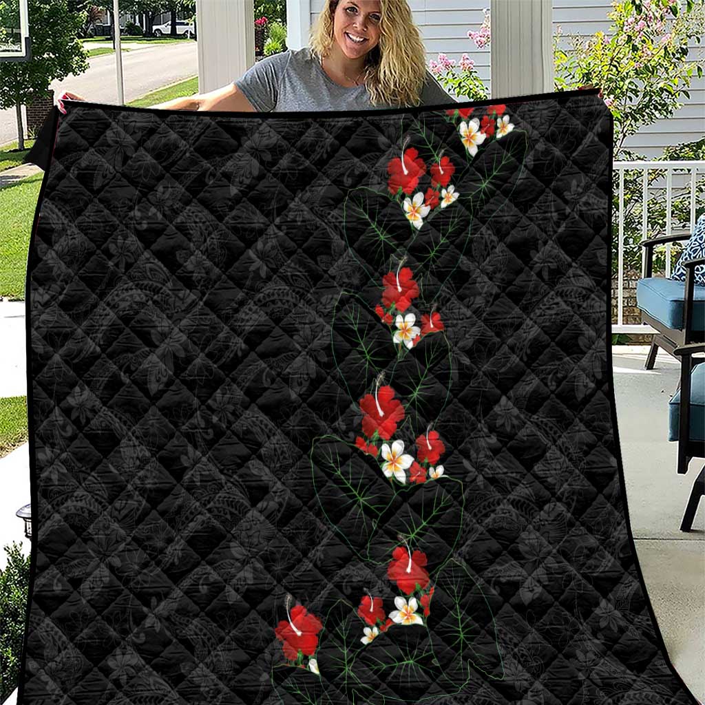 Hawaiian Taro Leaves-Hibiscus and Plumeria Quilt Floral Tribal Tattoo Motif