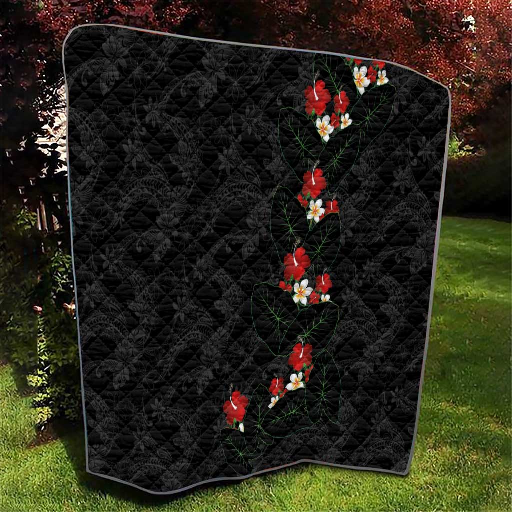 Hawaiian Taro Leaves-Hibiscus and Plumeria Quilt Floral Tribal Tattoo Motif