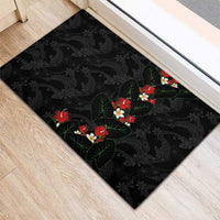 Hawaiian Taro Leaves-Hibiscus and Plumeria Rubber Doormat Floral Tribal Tattoo Motif
