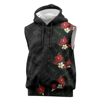 Hawaiian Taro Leaves-Hibiscus and Plumeria Sleeveless Hoodie Floral Tribal Tattoo Motif