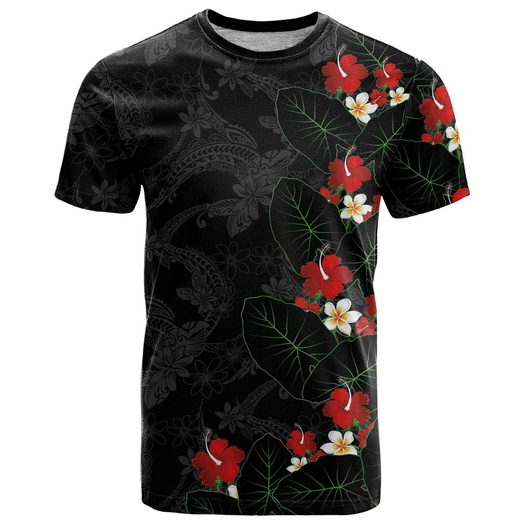 Hawaiian Taro Leaves-Hibiscus and Plumeria T Shirt Floral Tribal Tattoo Motif