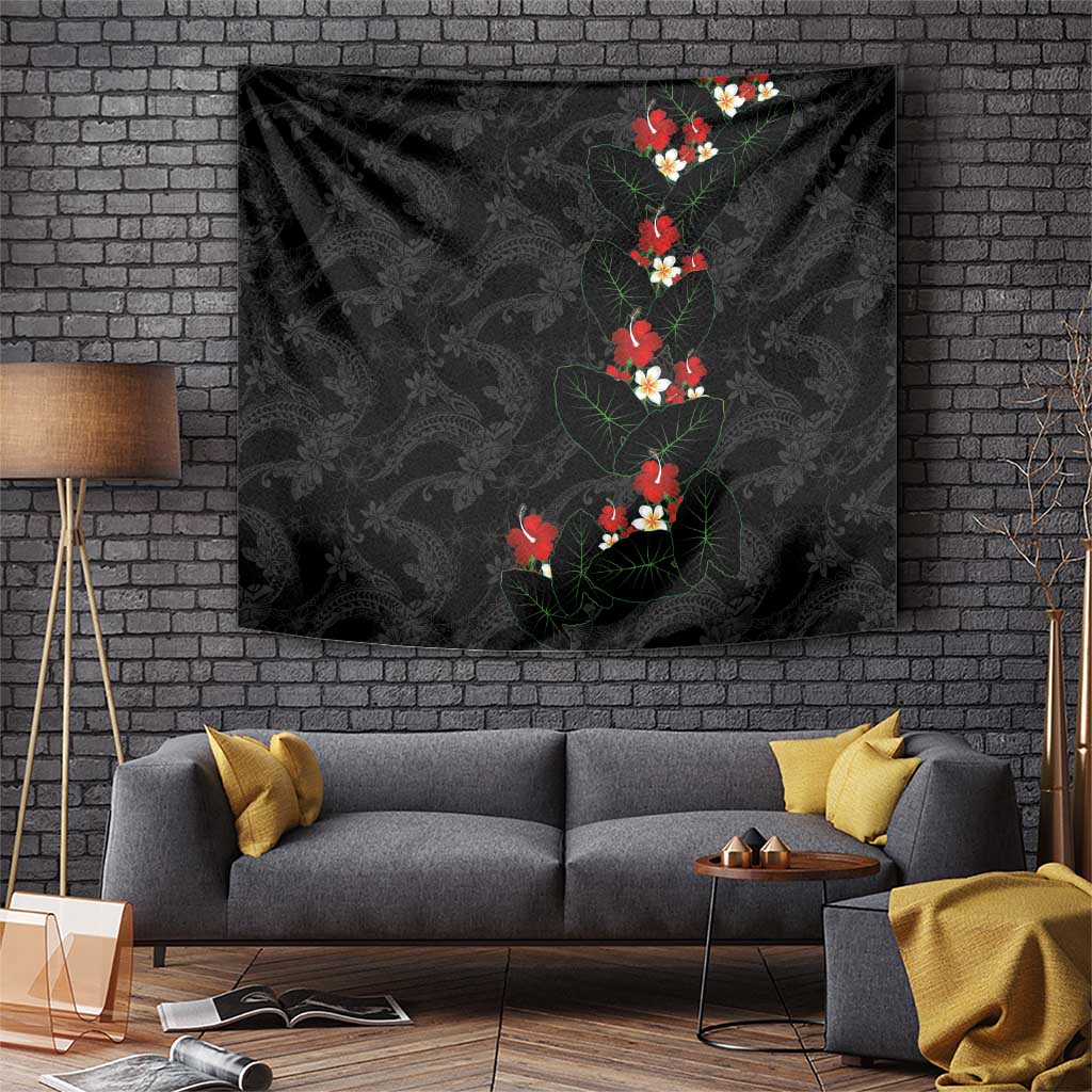 Hawaiian Taro Leaves-Hibiscus and Plumeria Tapestry Floral Tribal Tattoo Motif